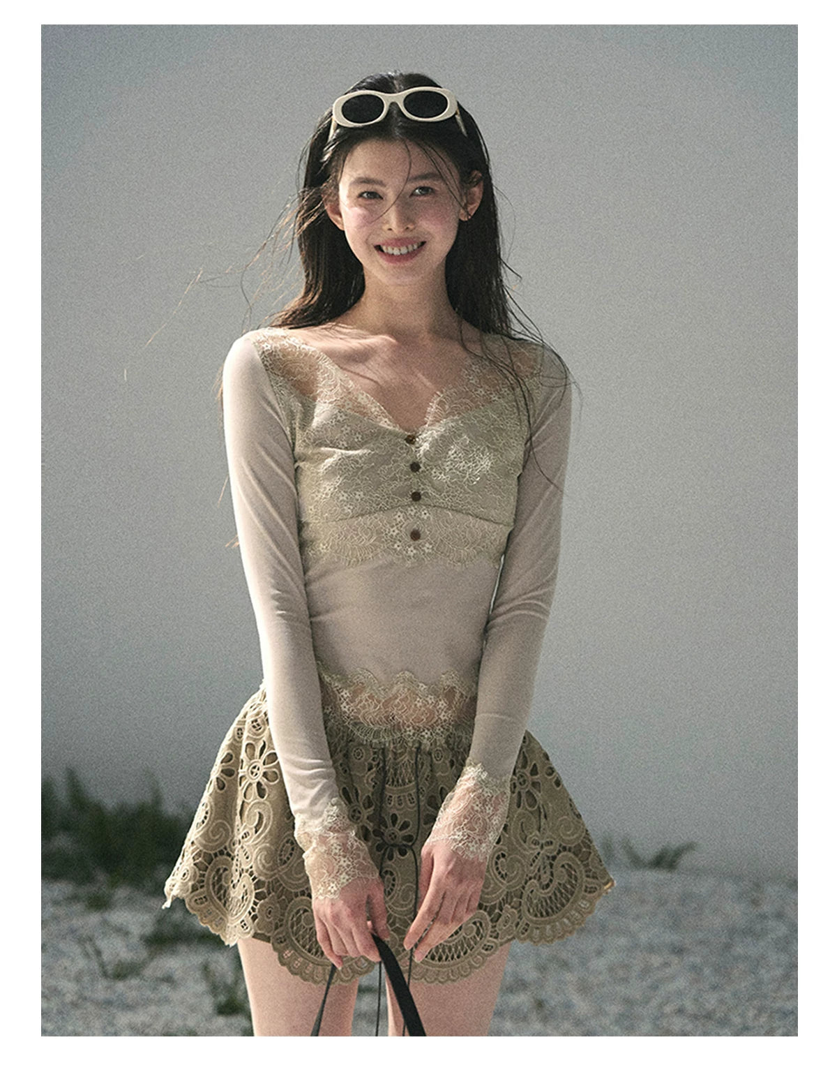 “Lost in Your Embrace” Roasted Pecan Lace Puff Skort