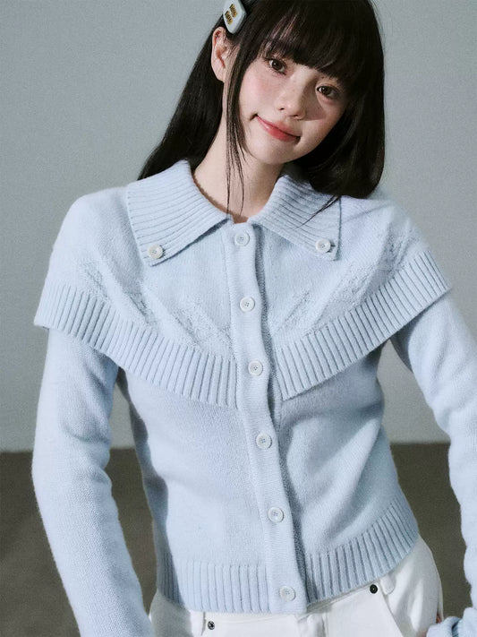LOST FOREST - Milk Blue Cashmere-Wool Cape Cardigan Sweater