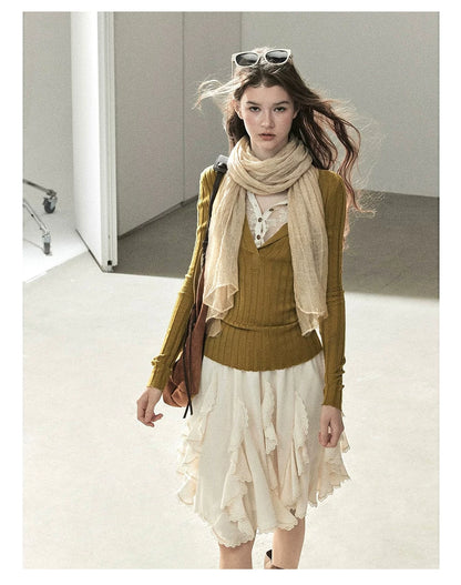 AOMALM - 100% Silk Sheer Fringe Scarf