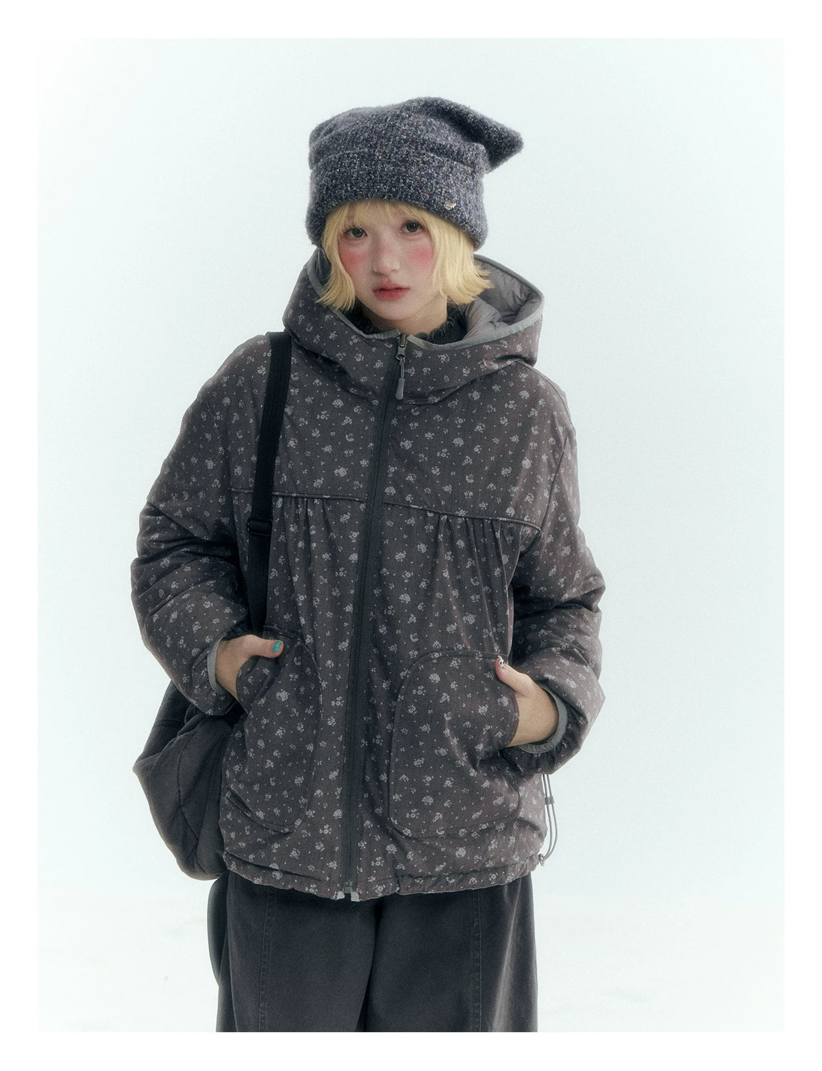Horridale - Misty Purple Reversible Floral Hooded Down Jacket