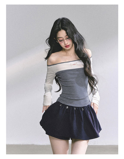 少也眼 "Miu-Style K-Girl" Off-Shoulder Long-Sleeve Tee 4563486