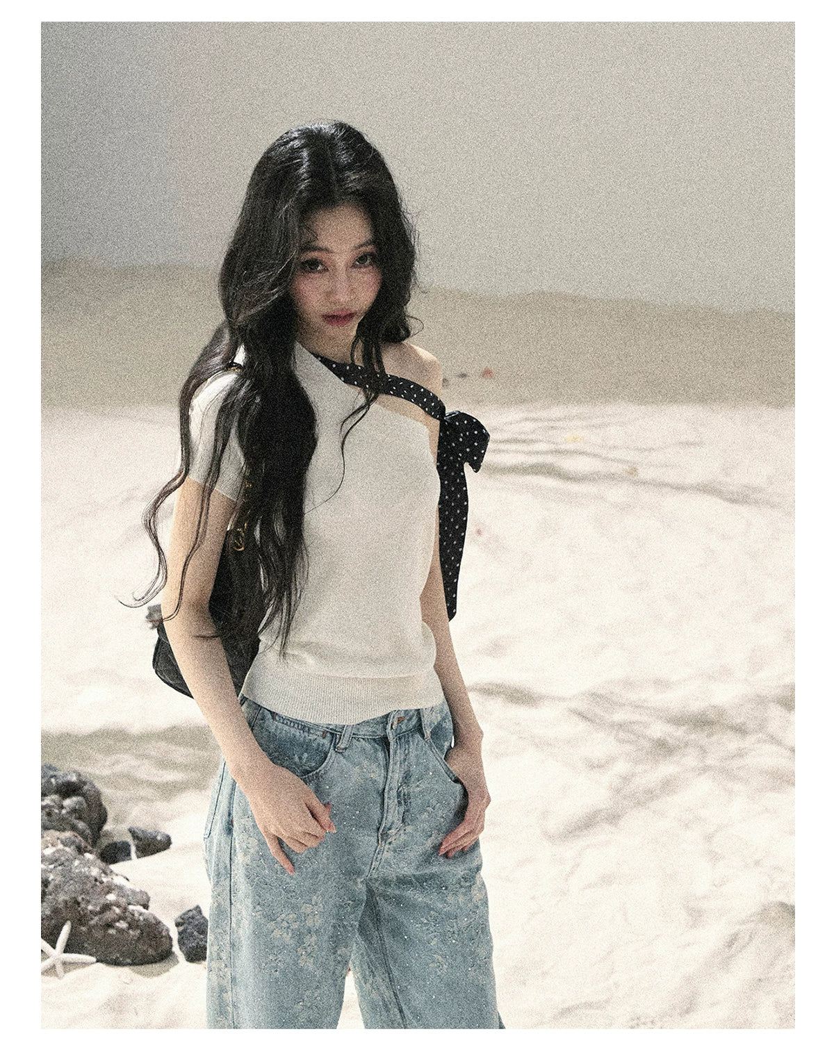 "Twinkling Starlight" Sky Blue Floral Rhinestone Wide-Leg Jeans