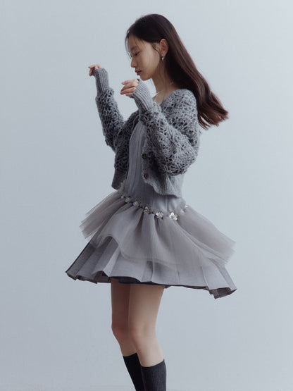 FUSSED Moonlight Elf Beaded Tulle Dress – Storm Gray FOF-25AW204
