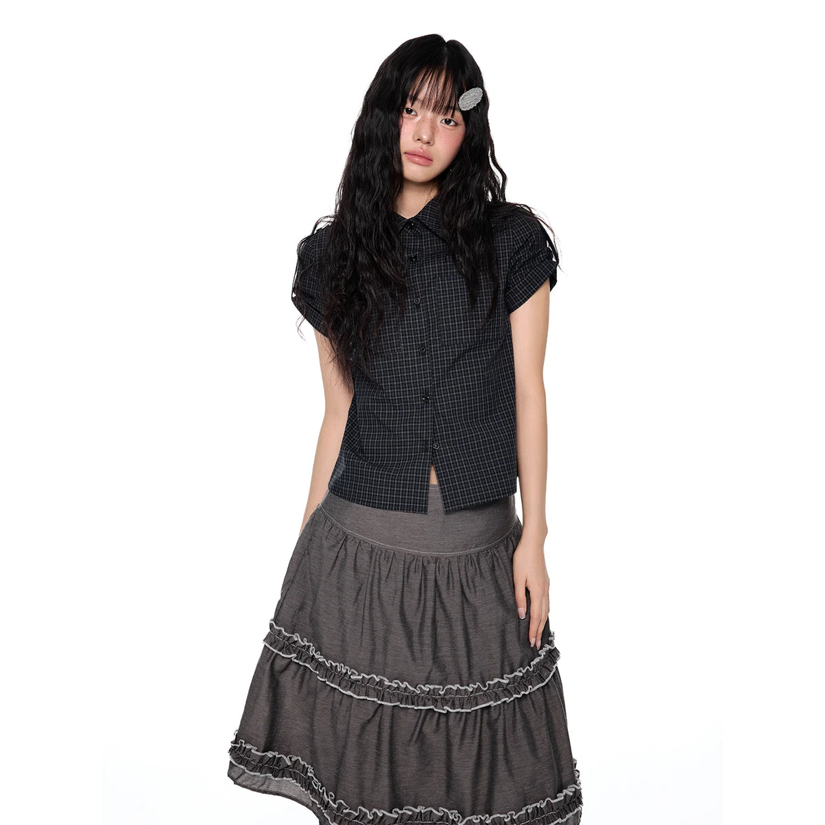 EZEK | Gingham Check Short Sleeve Shirt with Adjustable Sleeves