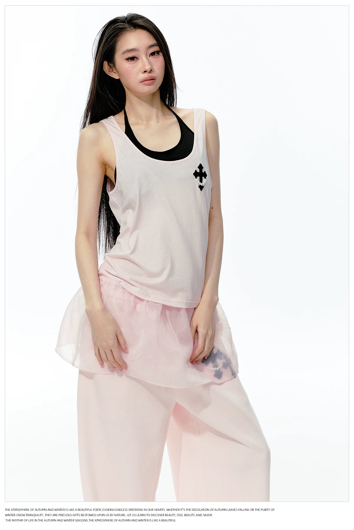 JN's DESIGN - Pink Layered Tank Top & Tulle-Overlay Sweatpants Set