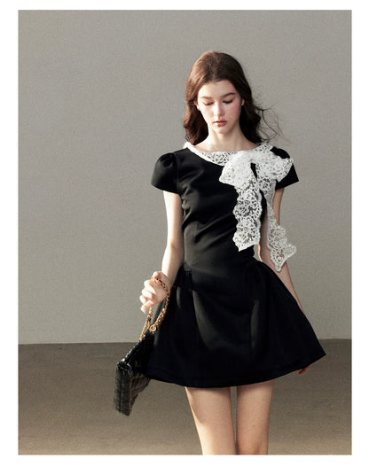 "A River Woven by Moonlight" Rich Black Lace Cocktail Mini Dress