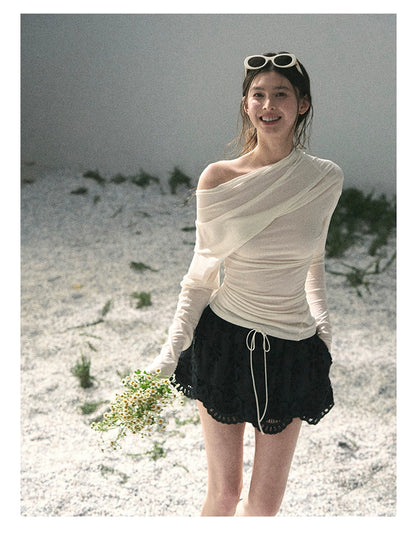 “Lost in Your Embrace” Black Iris Lace Puff Skort