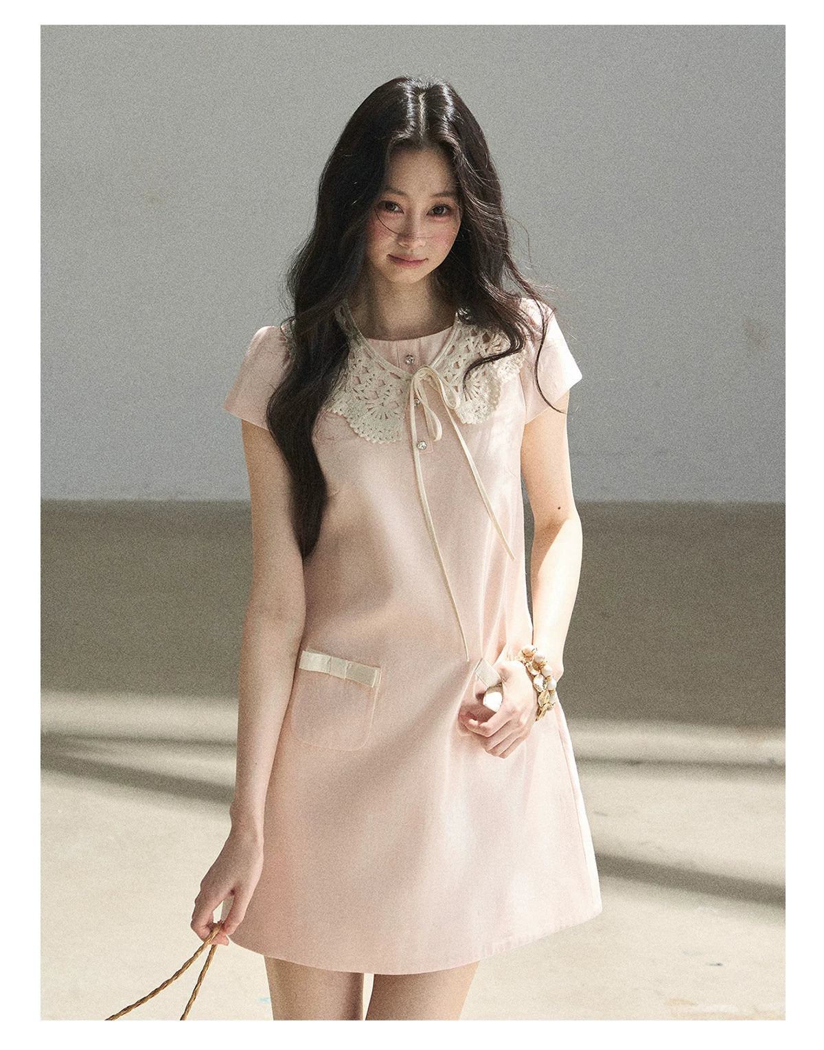"Blush Haze" Cinnamon Pink Lace Babydoll Mini Dress