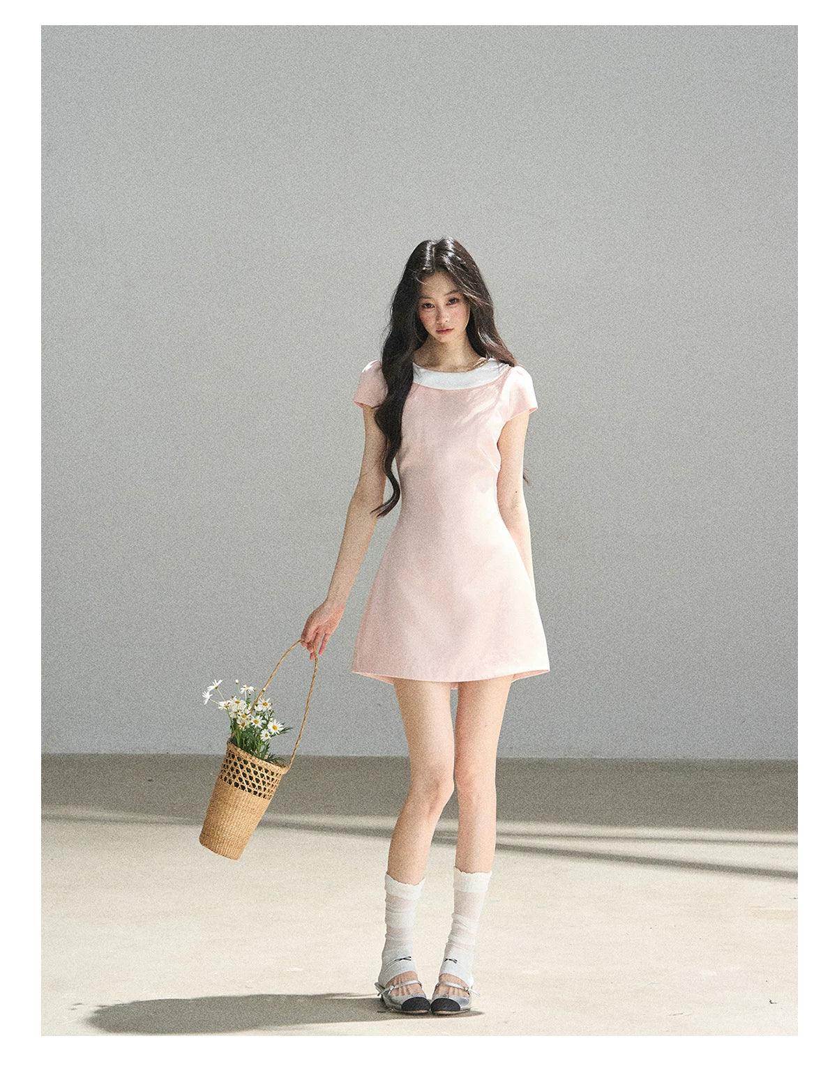 "First Bloom" Pink Mist Satin Puff Mini Dress