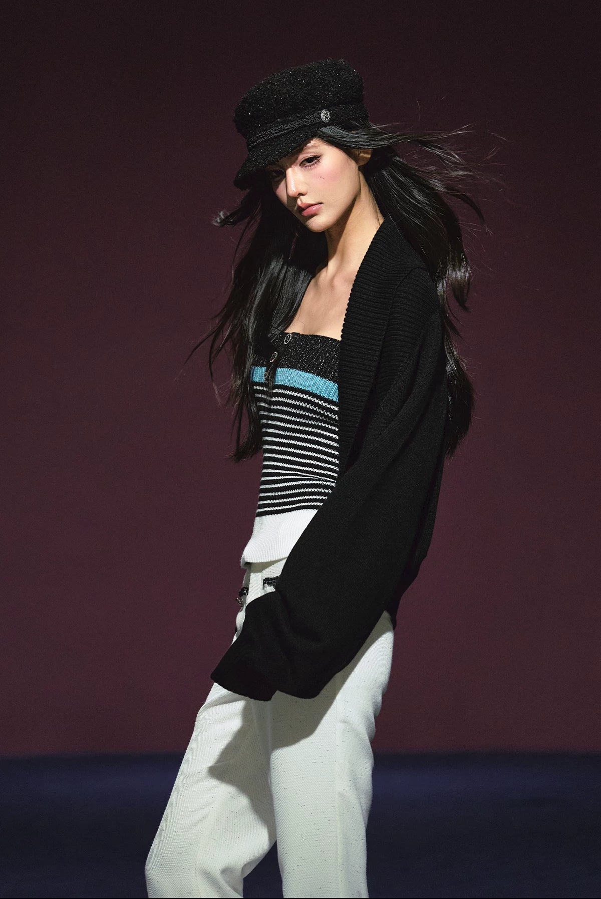 Contrast Tweed-Inspired Knit Cami & Wool Blend Cardigan Set