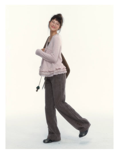 "A Season Called Autumn" Coffee Brown Vintage Washed Wide-Leg Utility Pants
