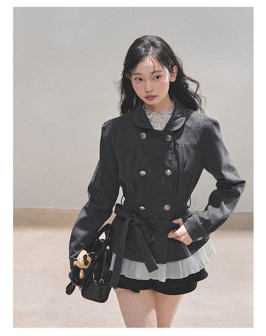 少也眼 "Twilight Whispers" Hepburn-Style Waist-Cinch Blazer