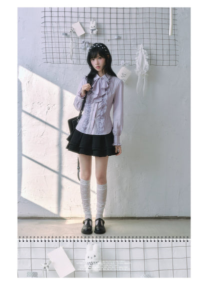 "Royal Lavender" Victorian Layered Collection (Ruffle Shirt / High-Waist Skirt / Mesh Overlay Skirt)