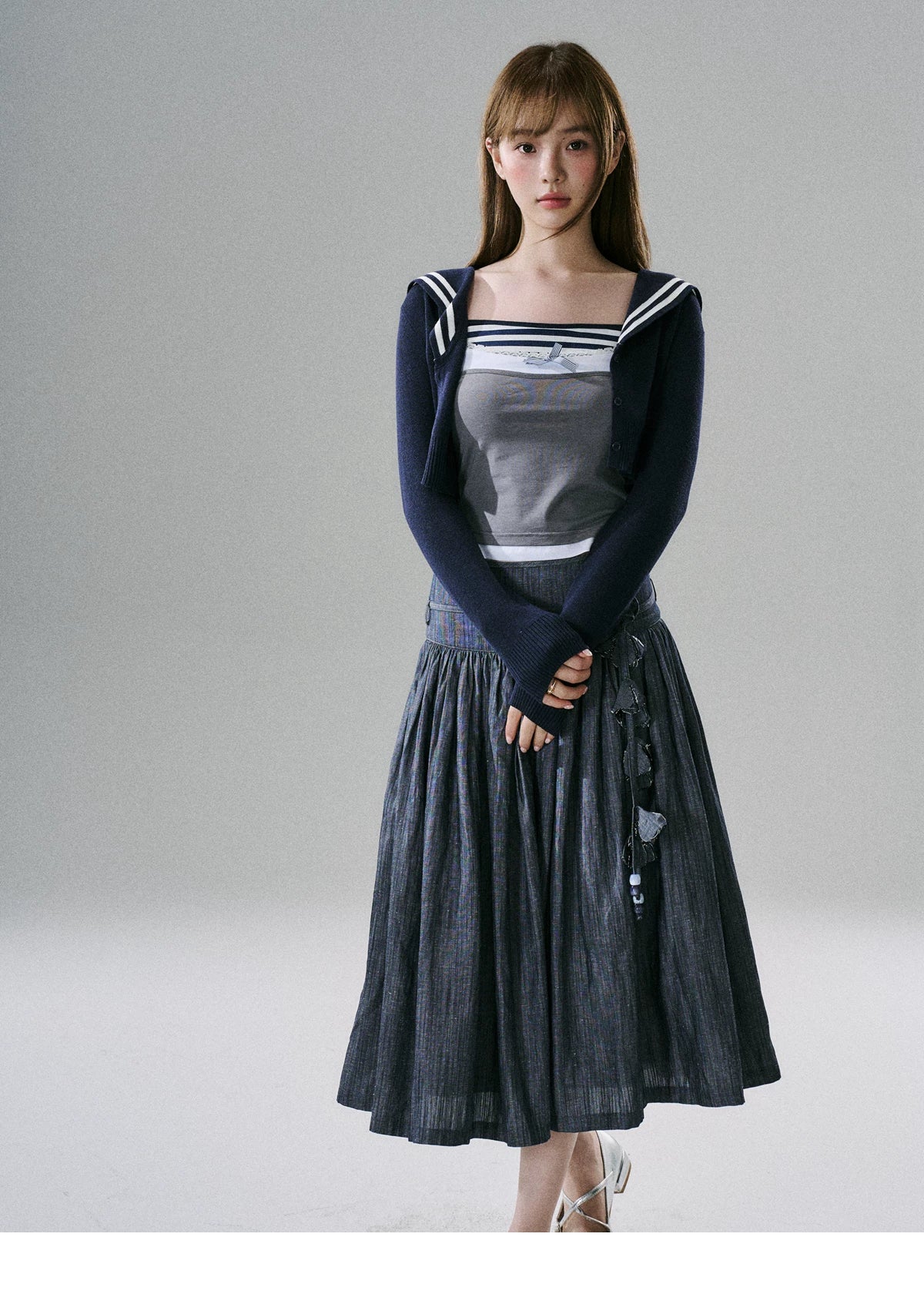 LOST FOREST - Blue Striped Faux-Layered Tank Top