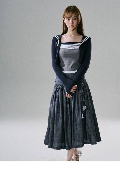 LOST FOREST - Blue Striped Faux-Layered Tank Top