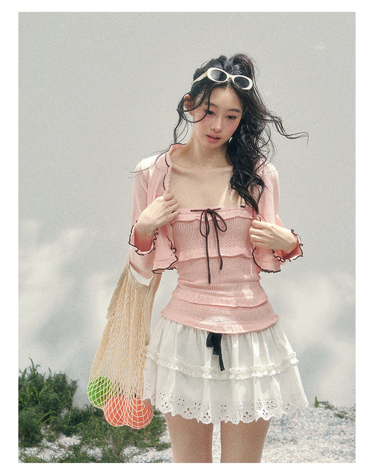 “Passing Through Her Dream” Knit Cardigan & Tube Top Set