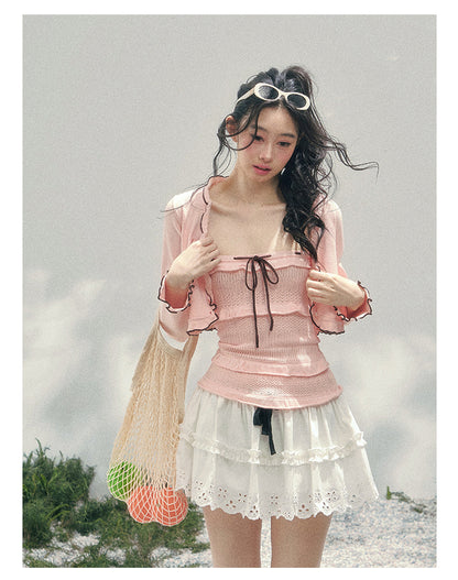 “Passing Through Her Dream” Knit Cardigan & Tube Top Set