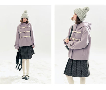 "Velvet Snowfall" Purple Mist Hooded Quilted Wool-Touch Duffle Coat