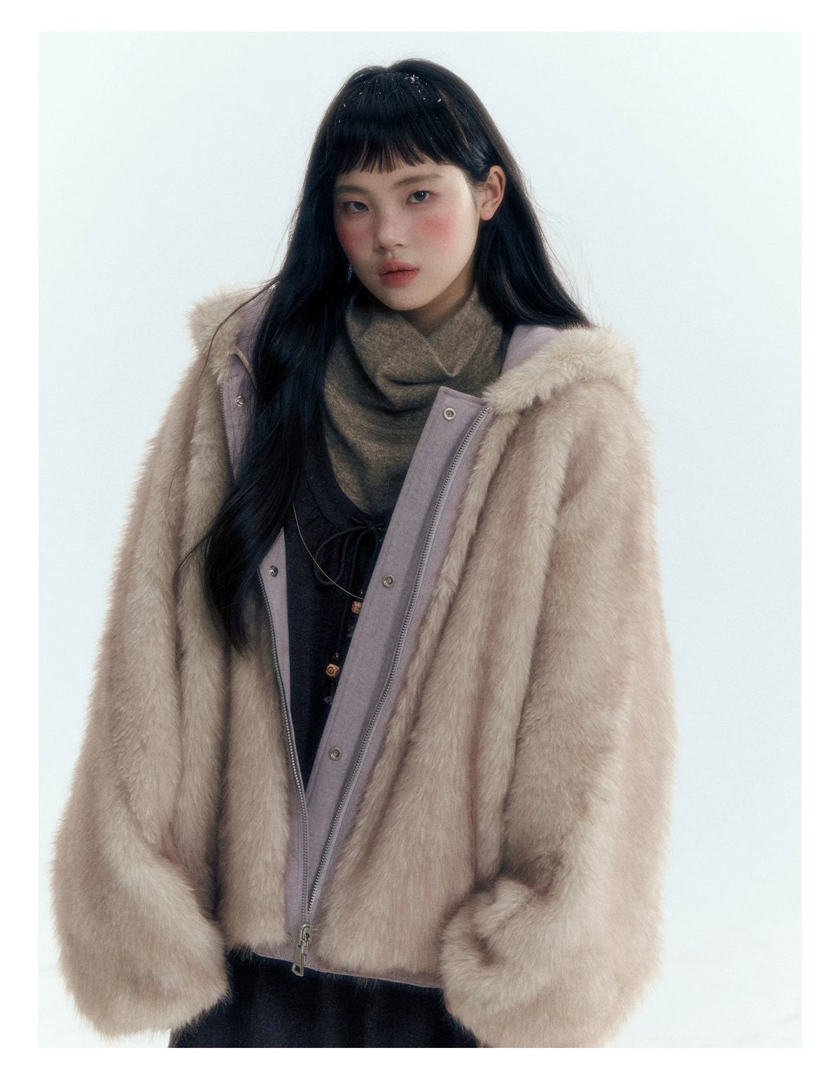 Horridale - Reversible Vintage Puff Jacket with Faux Fur – Misty Purple