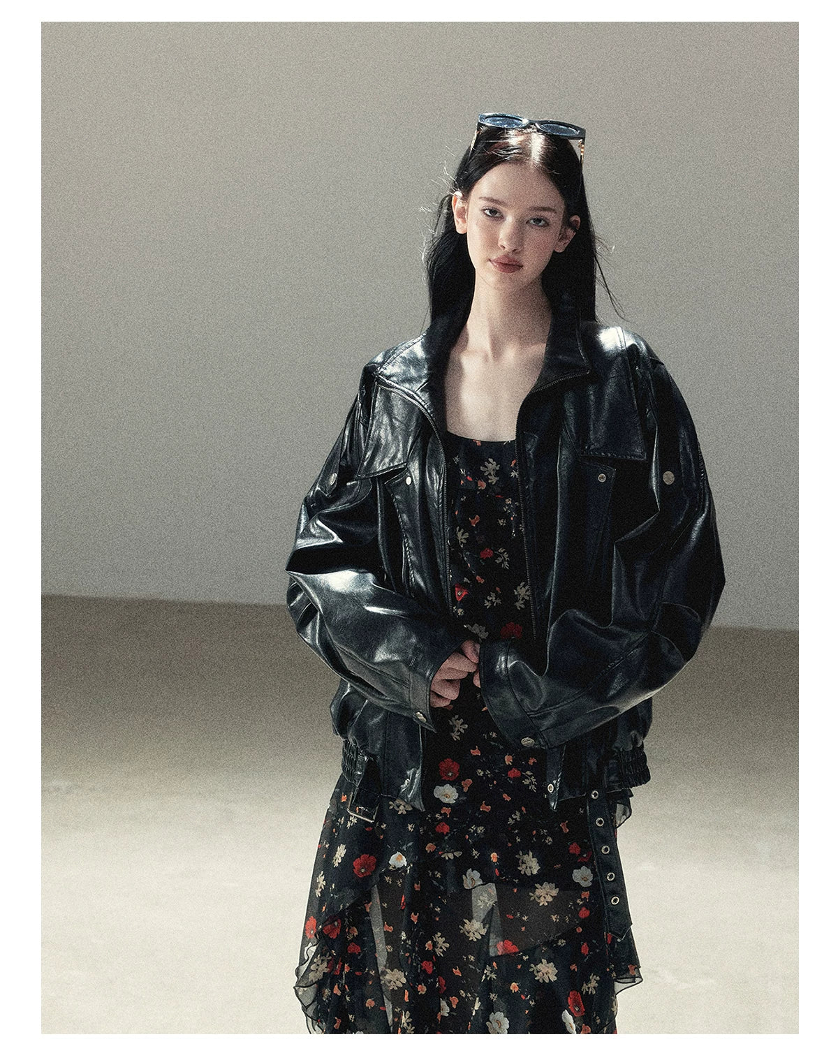 AOMALM - "Solo Journey" Quiet Black Oversized PU Moto Jacket