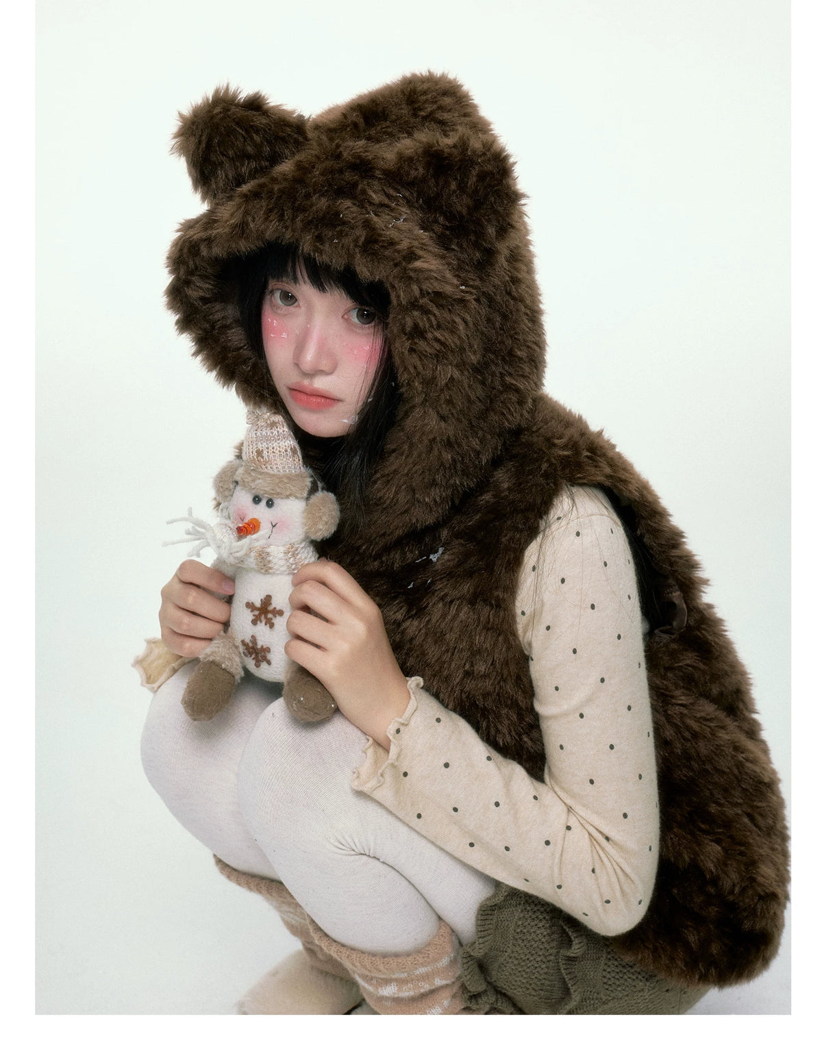 BIBIBENCY - Brown Faux Fur Hooded Vest with Toggle Closures