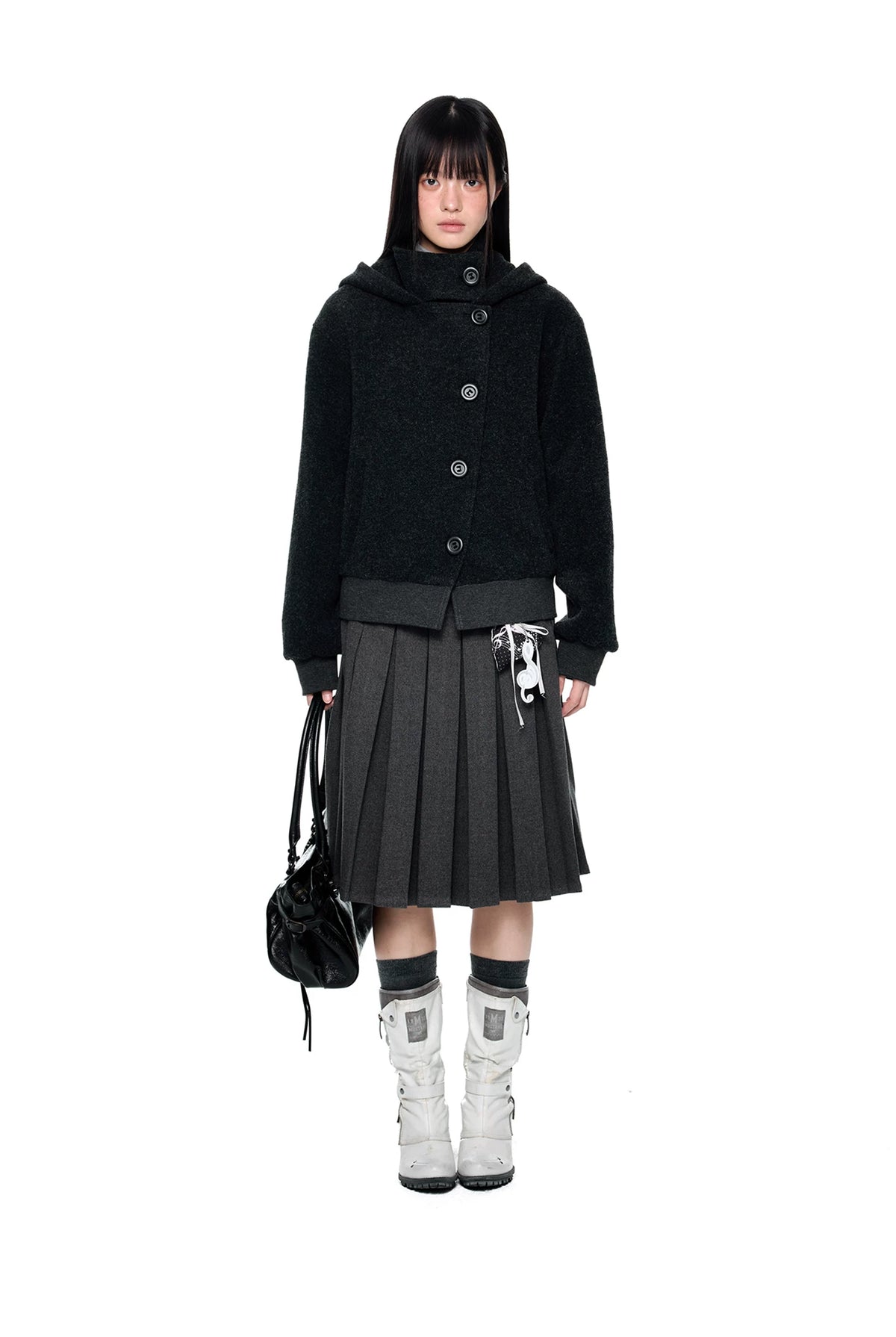 EZEK | Preppy Hooded Wool Blend Jacket with Button Front