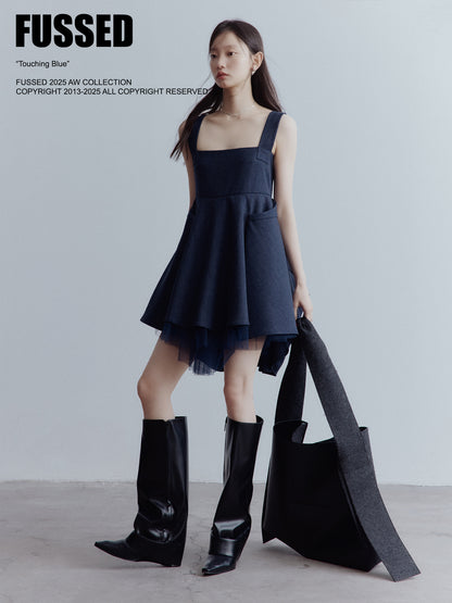 FUSSED Fantasy Manta Layered Mesh A-Line Dress – Midnight Blue FOF-25AW199a