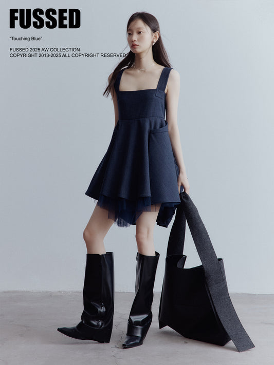 FUSSED Fantasy Manta Layered Mesh A-Line Dress – Midnight Blue FOF-25AW199a