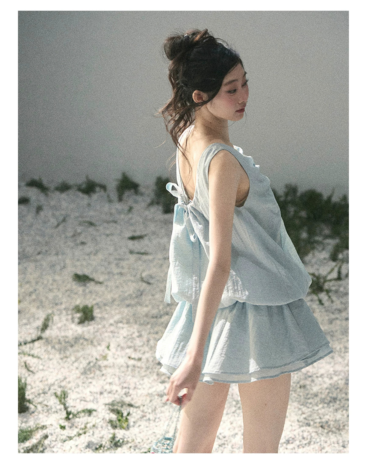 “Whispering Grass” Moonlight Blue Twist Mini Dress