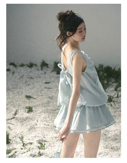 “Whispering Grass” Moonlight Blue Twist Mini Dress