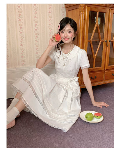“Midsummer Blossom Letter” White Floral Cake Skirt Set