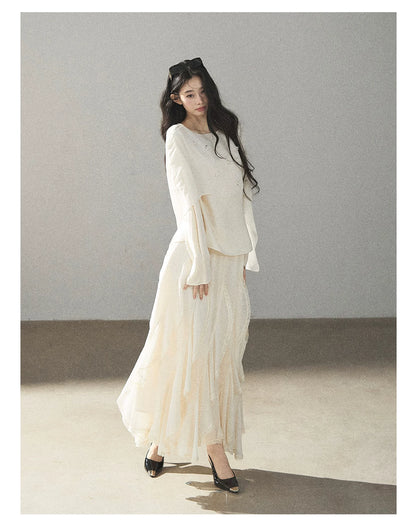 AOMALM - Layered Chiffon Shawl Top with Floral Detail