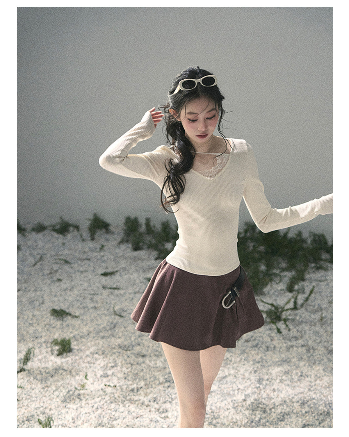 “Day & Night” Milk Apricot Lace Knit Top