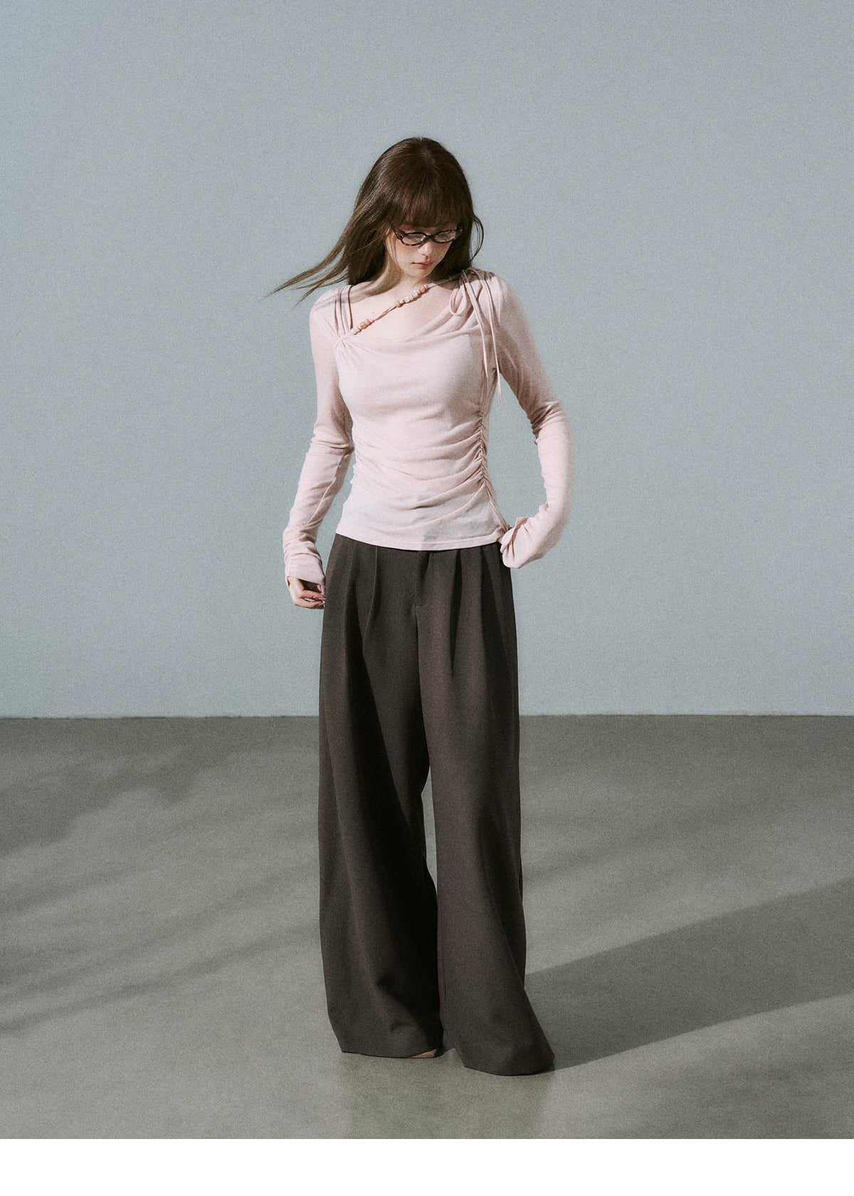 LOST FOREST - Low-Rise Triple-Pleat Wide-Leg Trousers (Black / Red Brown / Gray)