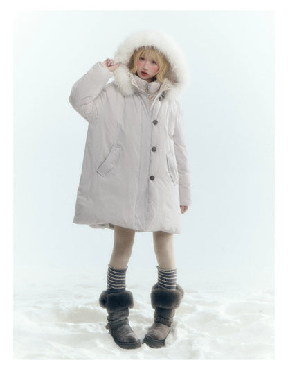 Horridale - Snow-Dusted Floral 90% White Duck Down Puffer Jacket (Light Peach Pink / Silver Gray)