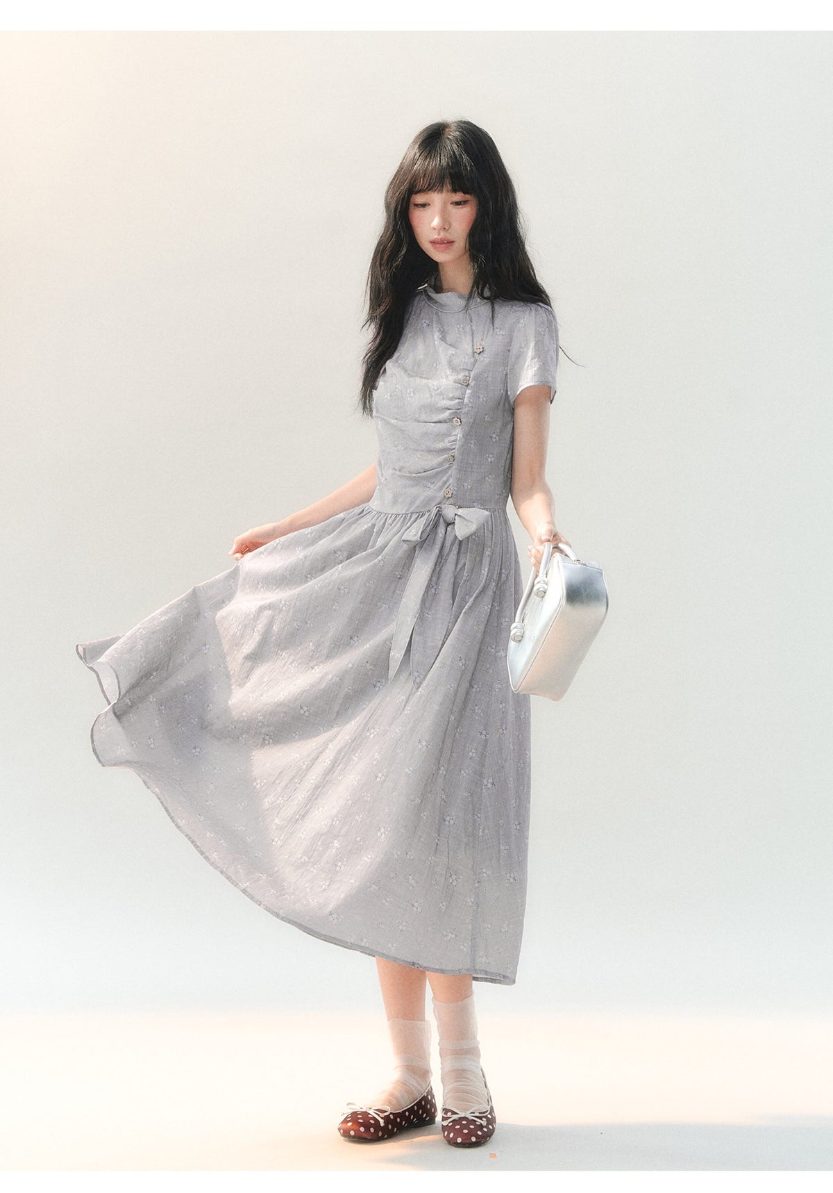 [CAN] "Lavender Mist Letter" Smoky Lavender Floral Bow Dress
