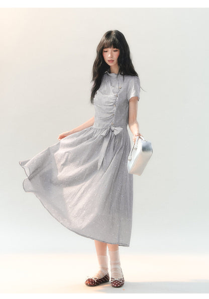 [CAN] "Lavender Mist Letter" Smoky Lavender Floral Bow Dress