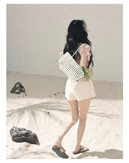 "Gentle Ocean Tide" Baby Pink Cutout Knit Crop Top 75511