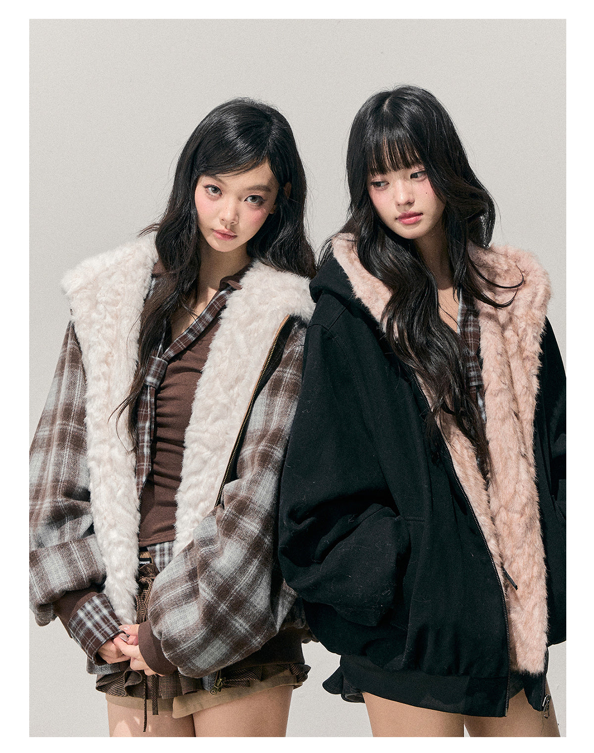 少也眼 “Pride & Prejudice” Reversible Oversize Jacket – Black & Blue Plaid