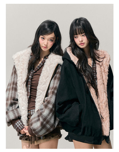 少也眼 “Pride & Prejudice” Reversible Oversize Jacket – Black & Blue Plaid