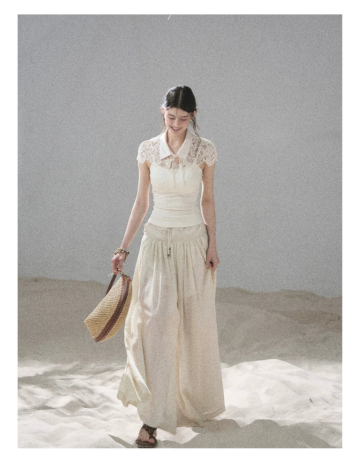 "Moonlit Rose Sonata" Cream Ivory Cami Top & Cape Set
