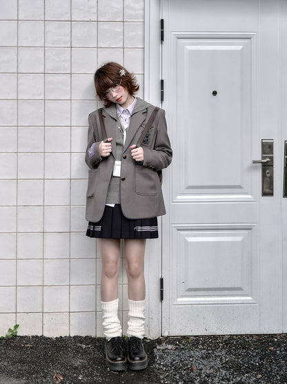 "Snow Lily Legacy" Gray Oversized School Blazer