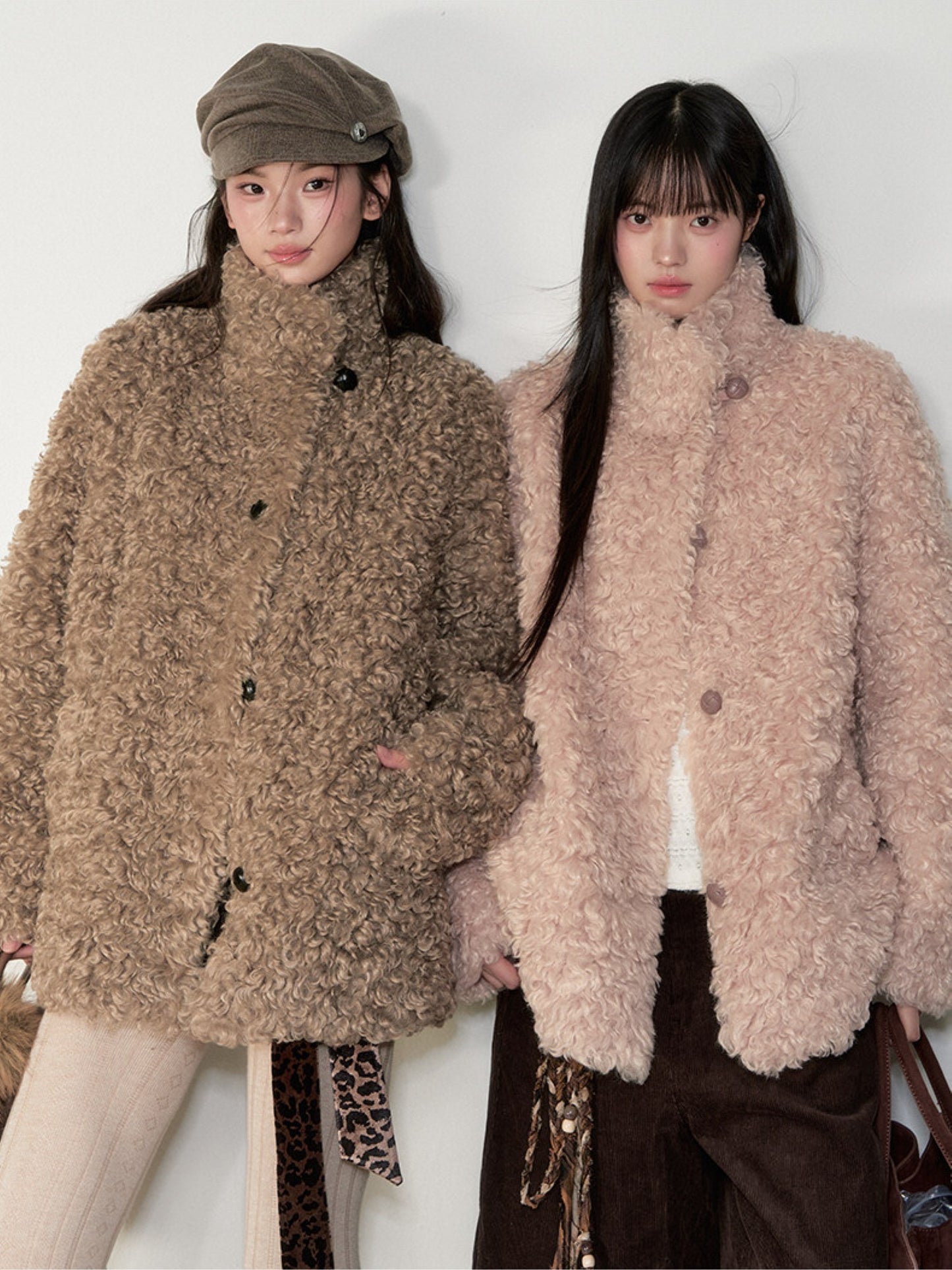 Soote Season - Curly Faux Shearling Stand-Collar Fur Jacket