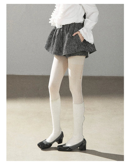 AOMALM - Black & Pearl White Tweed Jacket, Lace Blouse & Mini Skirt Set