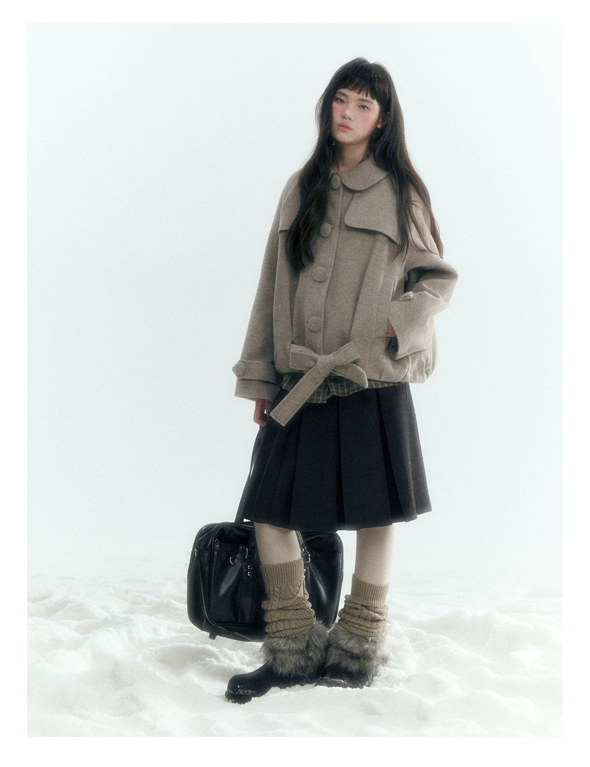 Short Cocoon Wool-Blend Coat (Taro Purple / Oatmeal Gray)