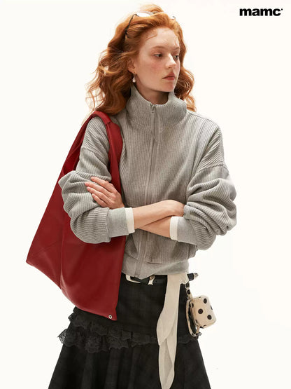 MAMC - Y2K Structured Knit Zip-Up Jacket (Black / Gray)