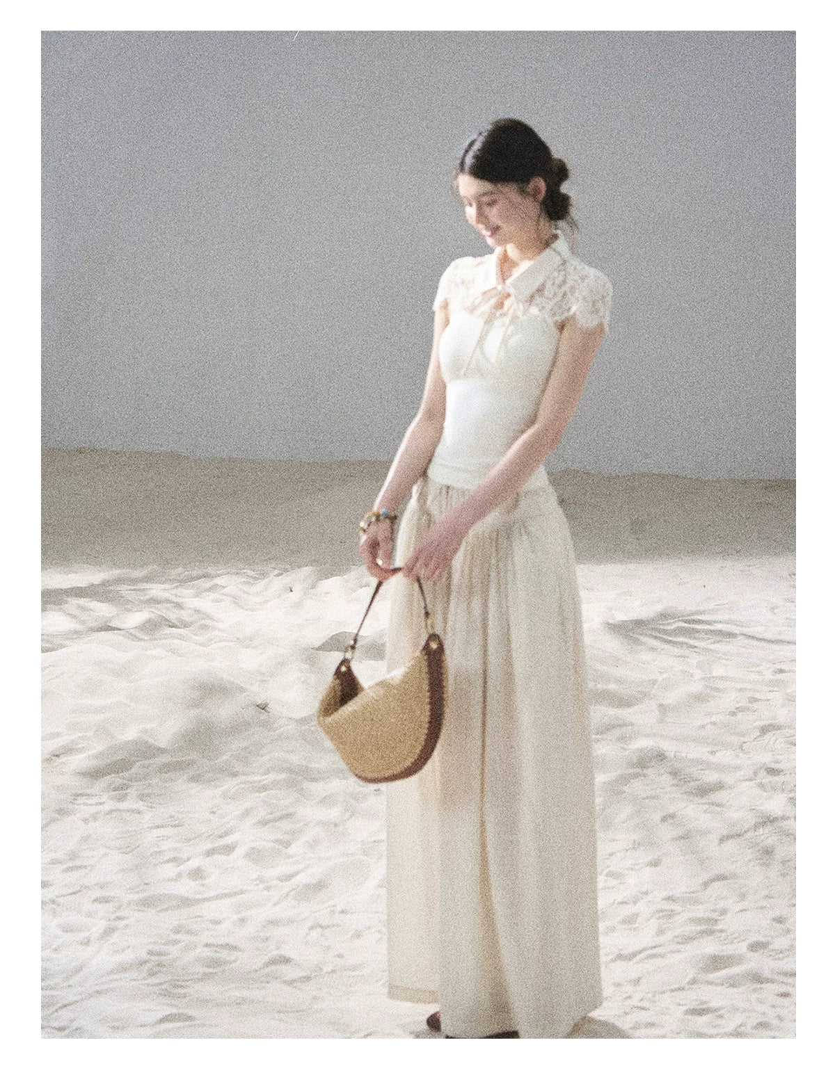"Moonlit Rose Sonata" Cream Ivory Cami Top & Cape Set