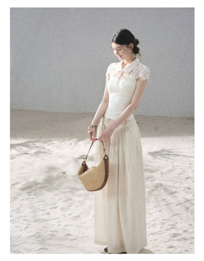 "Moonlit Rose Sonata" Cream Ivory Cami Top & Cape Set