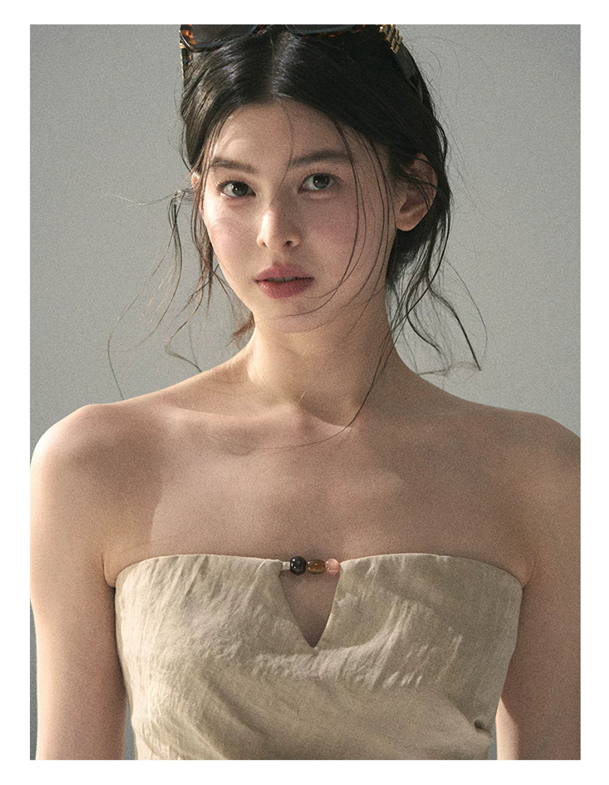 “Moonlit Haze” Dutch Cream Strapless V-Notch Top