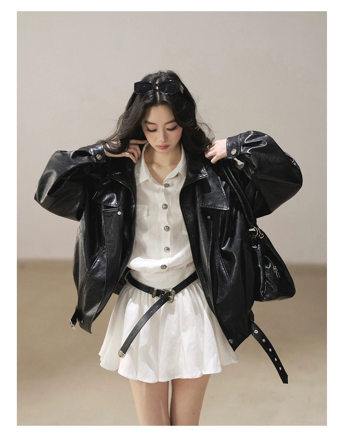 AOMALM - "Moonlight Sinks into the Sea" High-Intellect Utility Shirt Dress (Plain White / Navy Blue, with Belt & Optional Shawl)